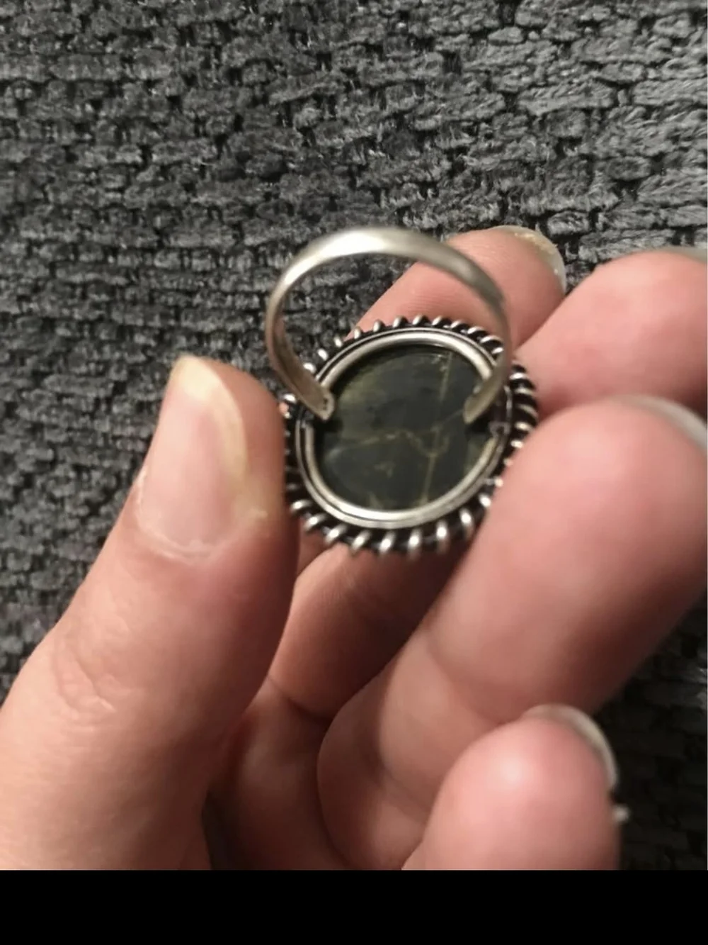 Sterling Silver Oval Green Stone Statement Ring